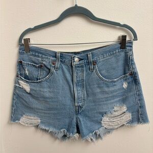 Levi’s 501 Denim Cutoff Shorts 30 High Rise Distressed 100% Cotton Light Wash